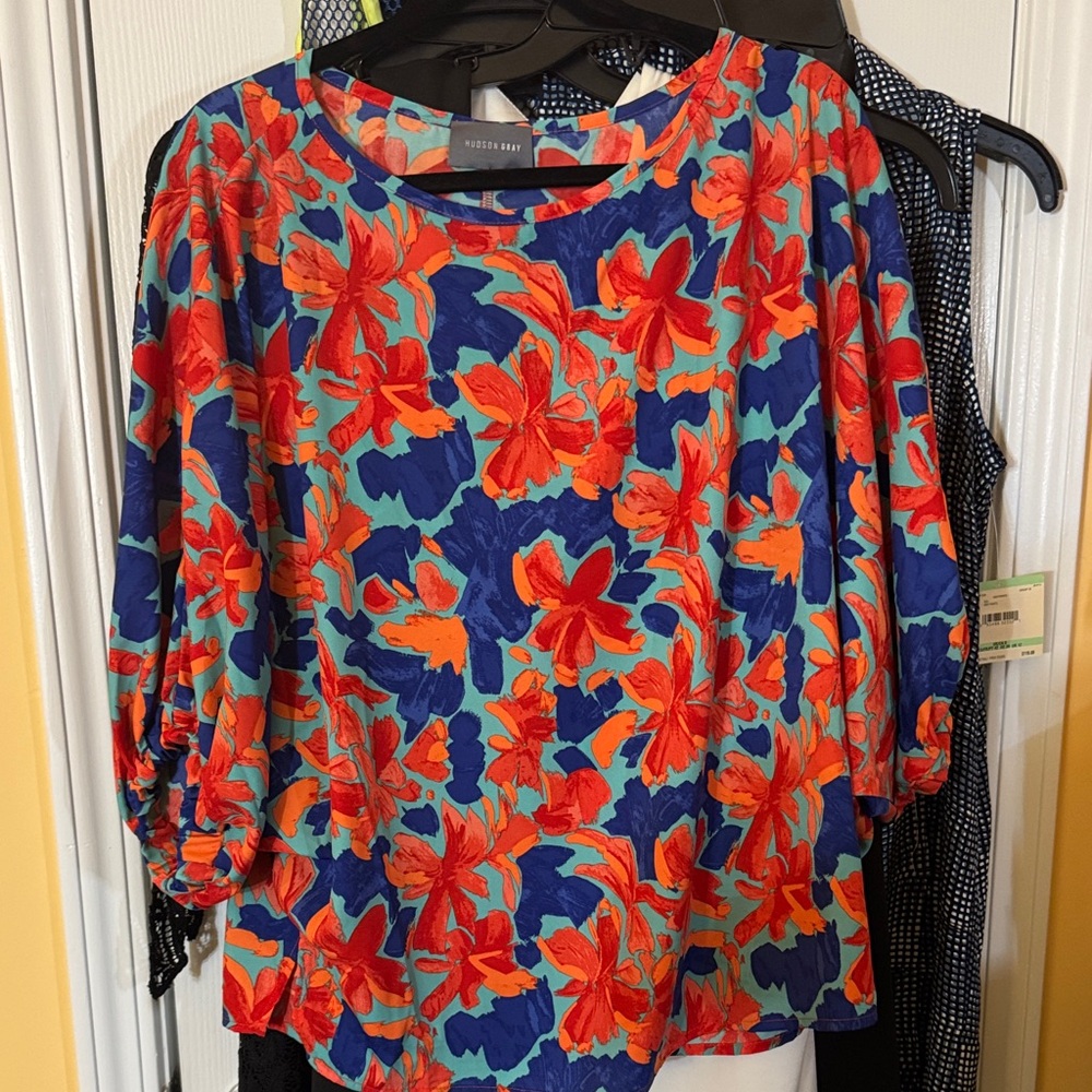 Blue and Orange Floral Blouse